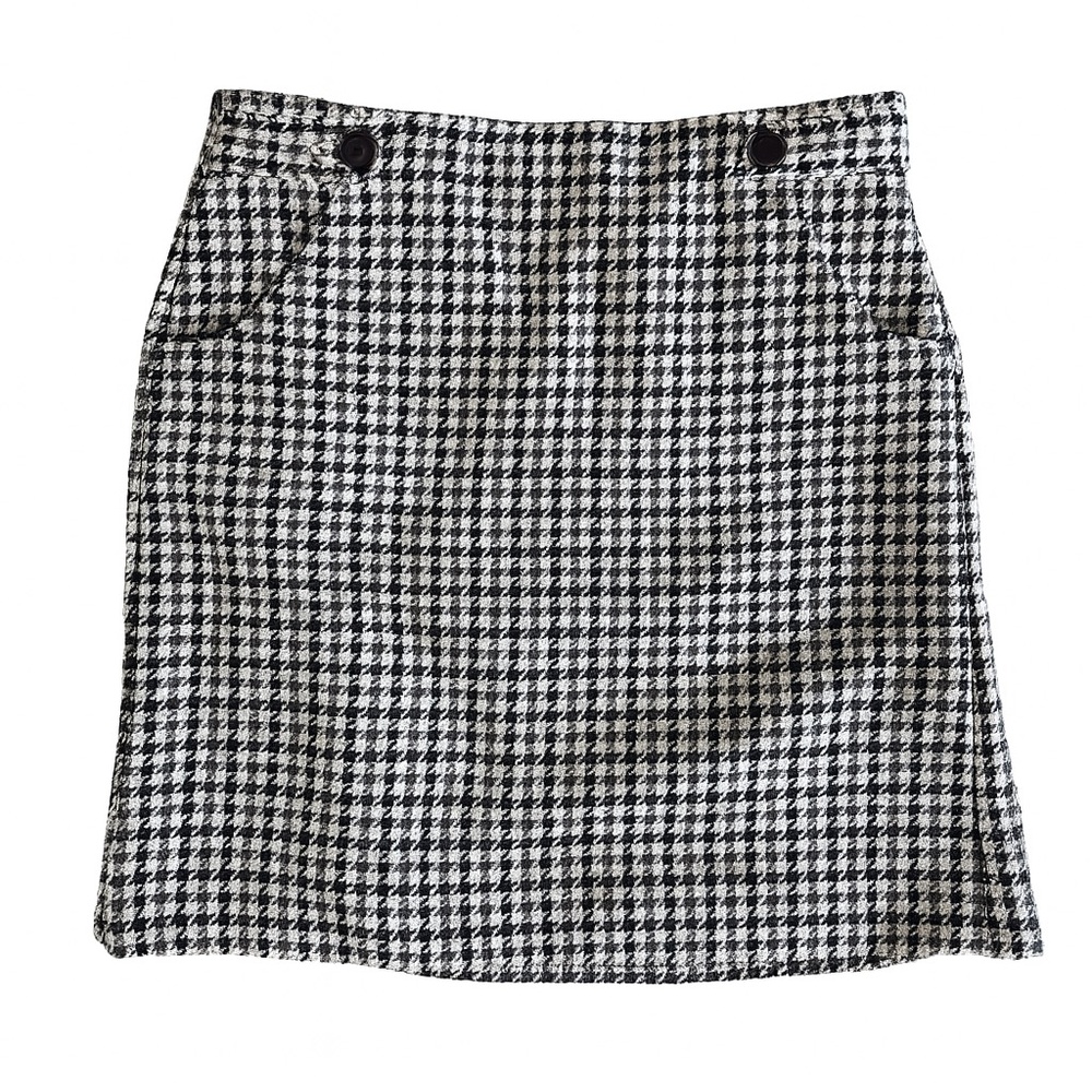 Ann Taylor Wool Houndstooth Skirt Size 0P Classic Tweed Preppy w/ Pockets Y2K